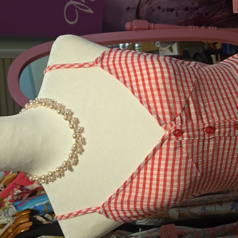 Promesa Red/Pink and White Gingham  Maxi Searsucker Dress New - Picture 11 of 17